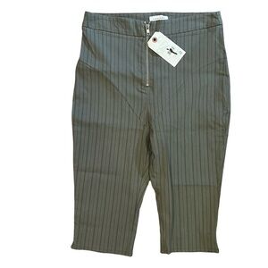 NWT Topshop Olive Green‎ Capris with Gray Pinstripes, Women's Size 8 NEW